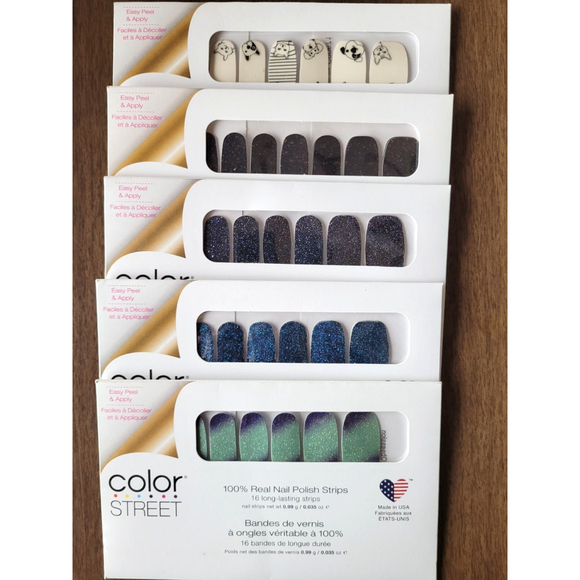 5 Brand New Color steet Real Nail Polish Strips Glitter, Ombre, Pets - Picture 1 of 5